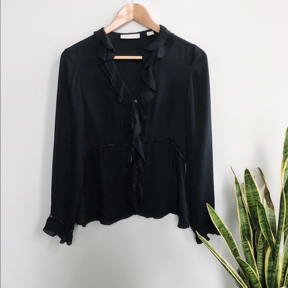 Lord & Taylor Tops - Lord & Taylor black silk long sleeve top ruffle